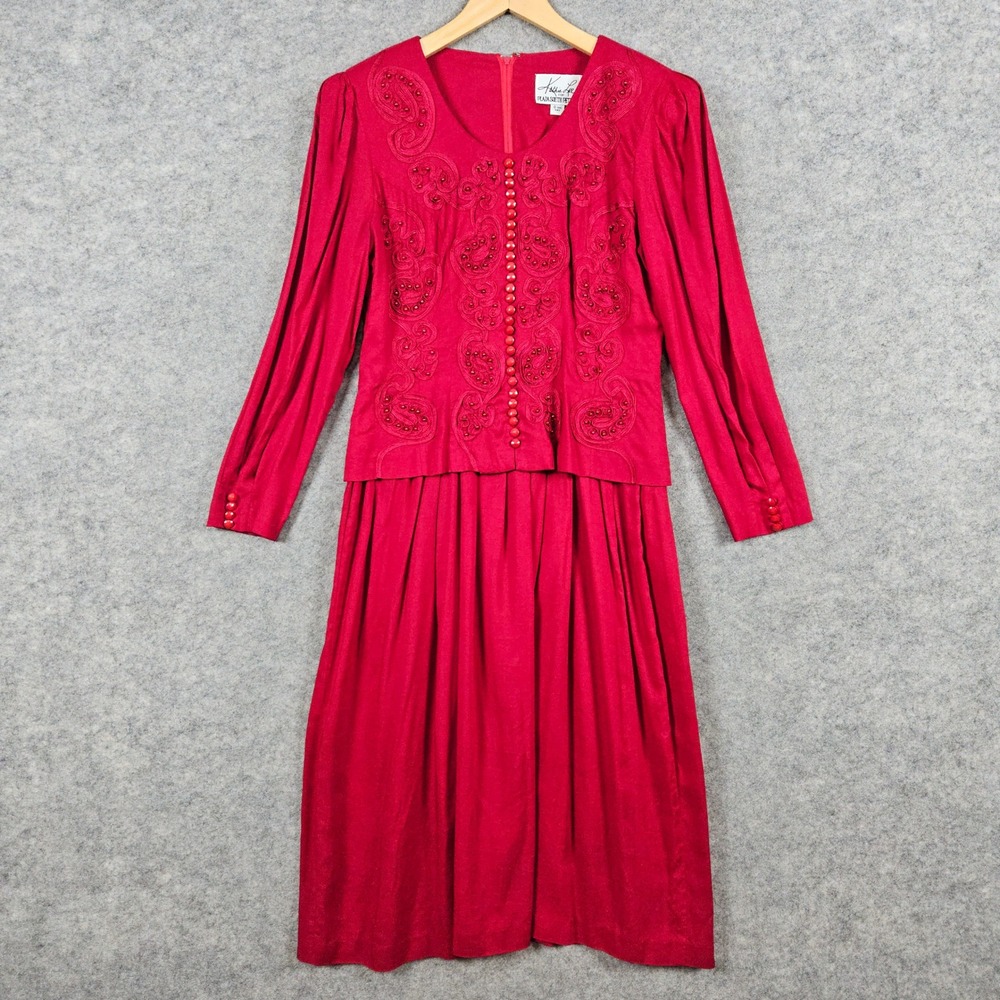 Kathie Lee Plaza South Petites Red Button Detail Blingy Midi Dress Size 4 SNAG‎